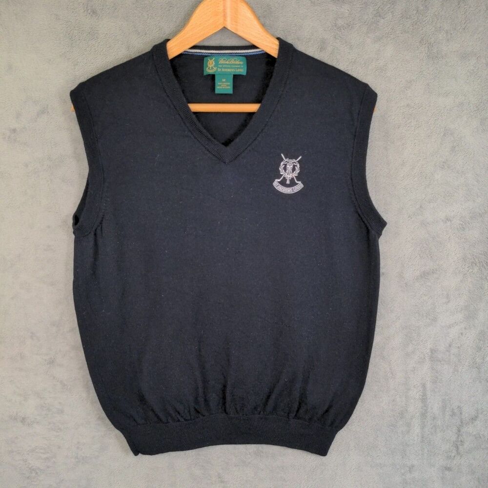 Brooks Brothers St Andrews Links Vest Sz M 100% Italian Merino Wool Navy Preppy